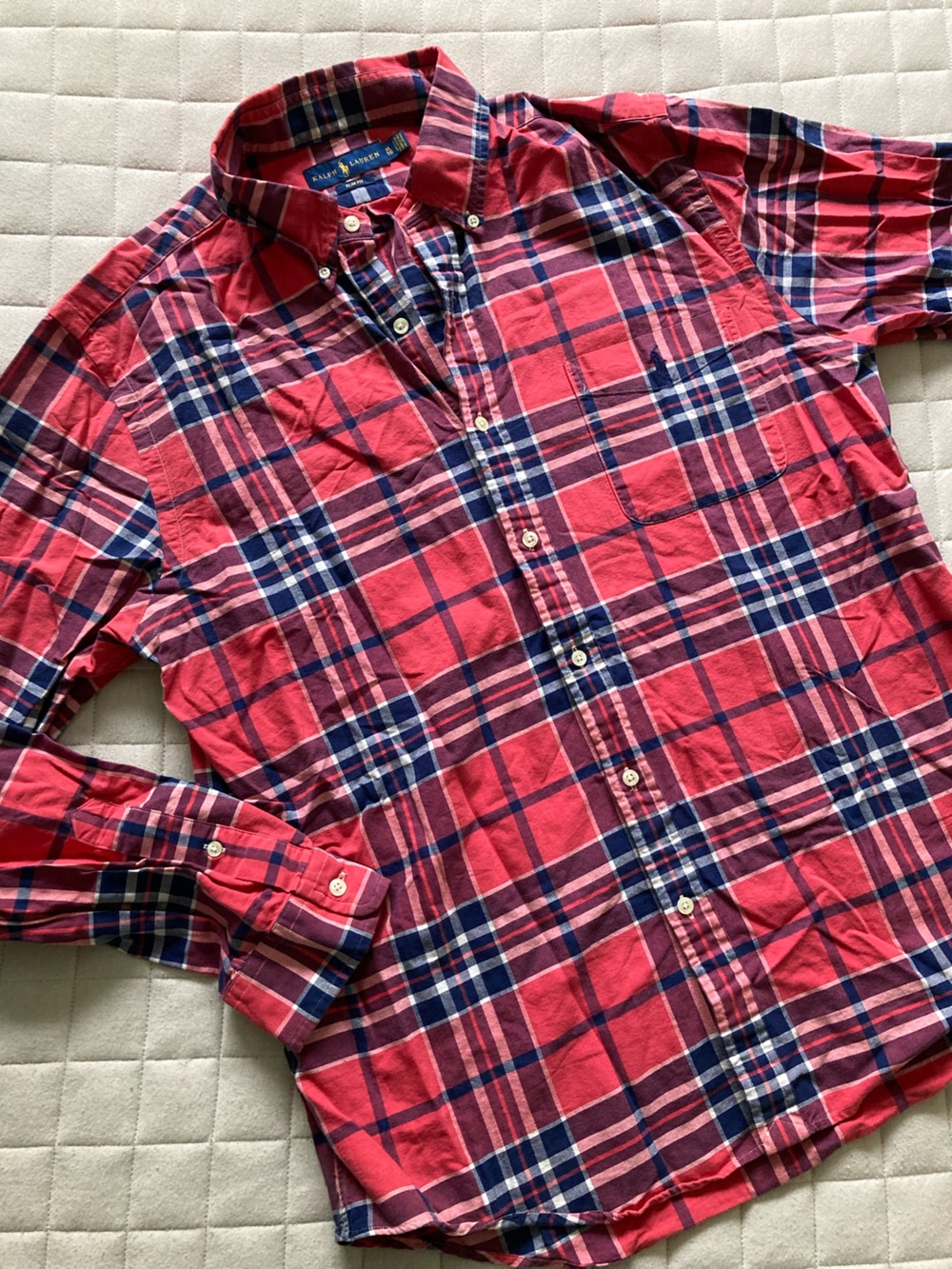 Ralph Lauren Men’s Red and Navy Plaid Button-Down Shirt